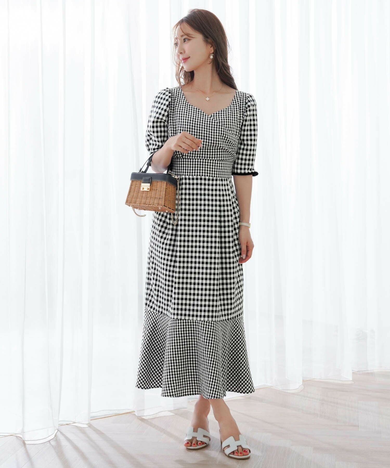 カシュクール バックリボン ギンガムチェック ワンピース le reve