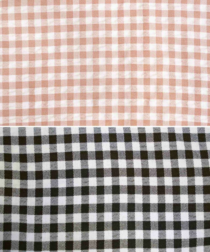 レディース/ワンピース/カシュクール/バックリボン/ギンガムチェック/半袖/タック/ピンクベージュ/ブラック/夏/バイカラー/マーメイドライン/大人可愛い/カジュアル