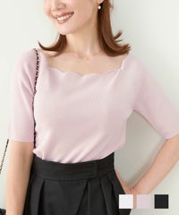 スカラップ 5分袖 ニット Liala×PG