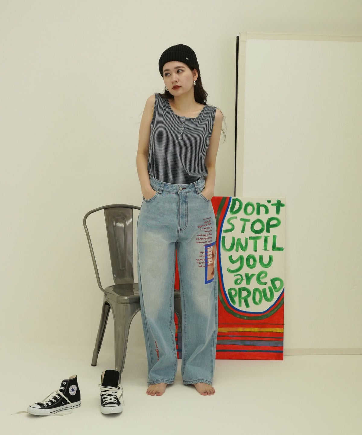 トップス/タンクトップ/ボーダー/サーモンピンク/ダークブルー/グリーン