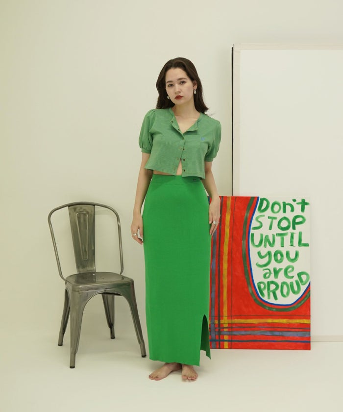 トップス/カーディガン/ボーダー/グリーン/サーモンピンク/ダークブルー