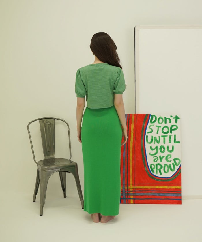 トップス/カーディガン/ボーダー/グリーン/サーモンピンク/ダークブルー