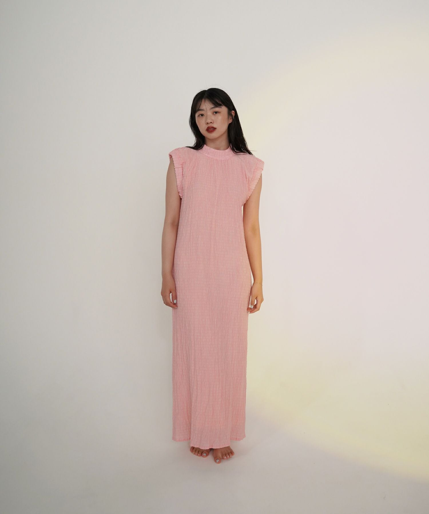 ギャザースリーブ シャーリングワンピース TINA：JOJUN 全2色｜tnj311