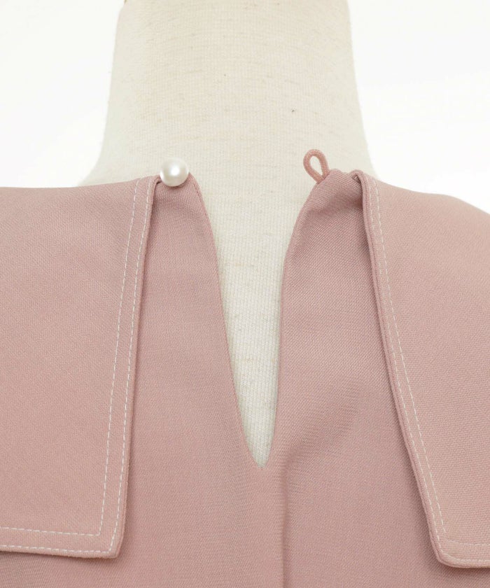 レディース/トップス/ブラウス/セーラーカラー/プルオーバー/パール/ステッチ/配色/タック/リボン/ノースリーブ/ネイビー/ツイル/マリン/フェミニン/大人可愛い