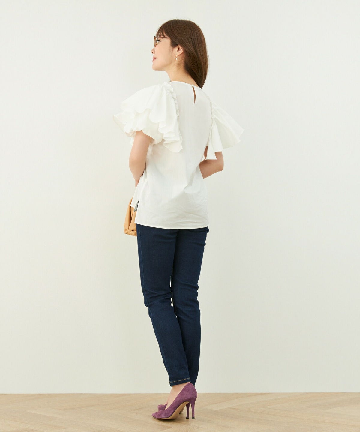 手洗い可/トップス/フリル/パフスリーブ/華やか/前後差/半袖