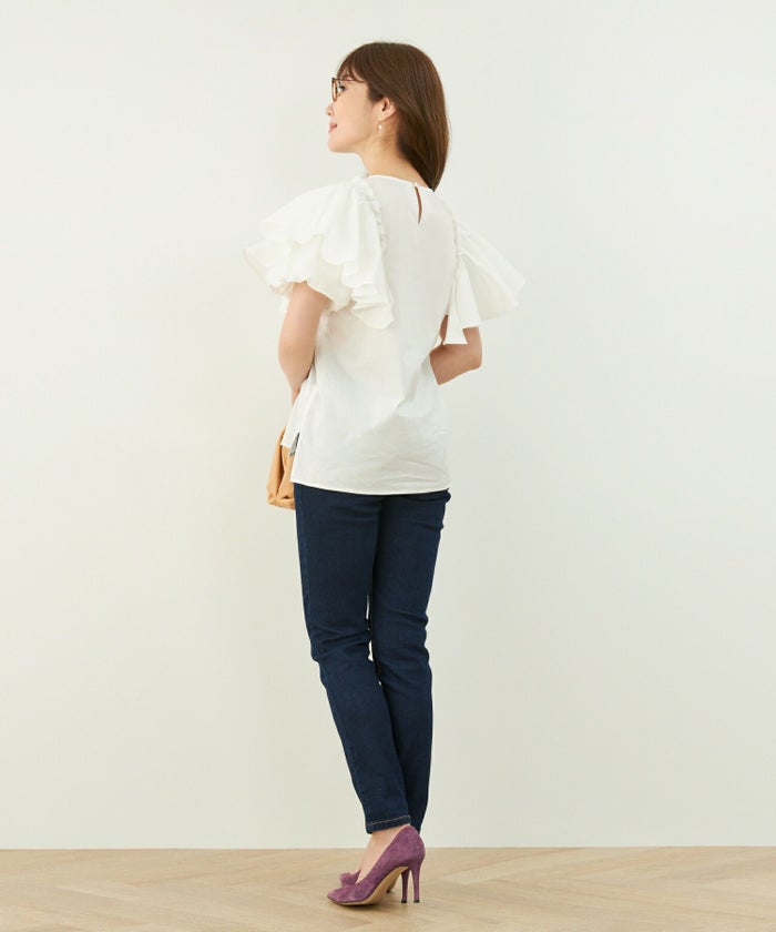 手洗い可/トップス/フリル/パフスリーブ/華やか/前後差/半袖