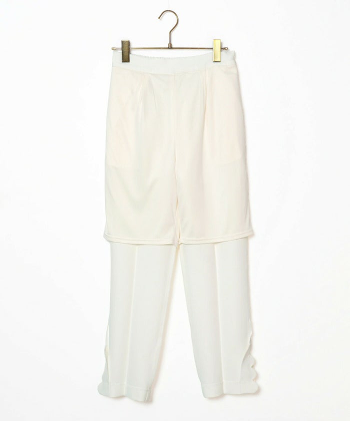 レディース/パンツ/センタープレス/パール/スカラップ/スリット/ポケット/テーパード/フルレングス/アイボリー/ラテ/ベージュ/ブラック/大人/上品/エレガント/通勤/OL