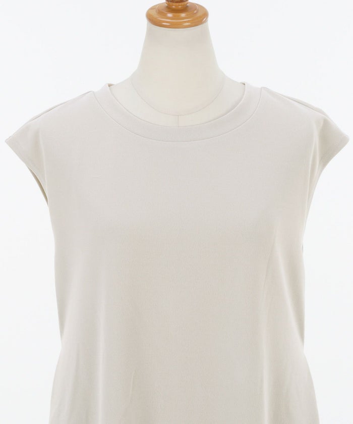 レディース/ワンピース/ドレス/セレクト/手洗い可/コンビネーション/バックウエストゴム/後ろウエストゴム/脇プリーツ/切替/リラクシー/リラックス/ロング/マキシ/フレンチスリーブ/半袖/美シルエット/涼やか/軽やか/ストレッチ/伸縮/シンプル/無地/グレージュ/ネイビー/紺