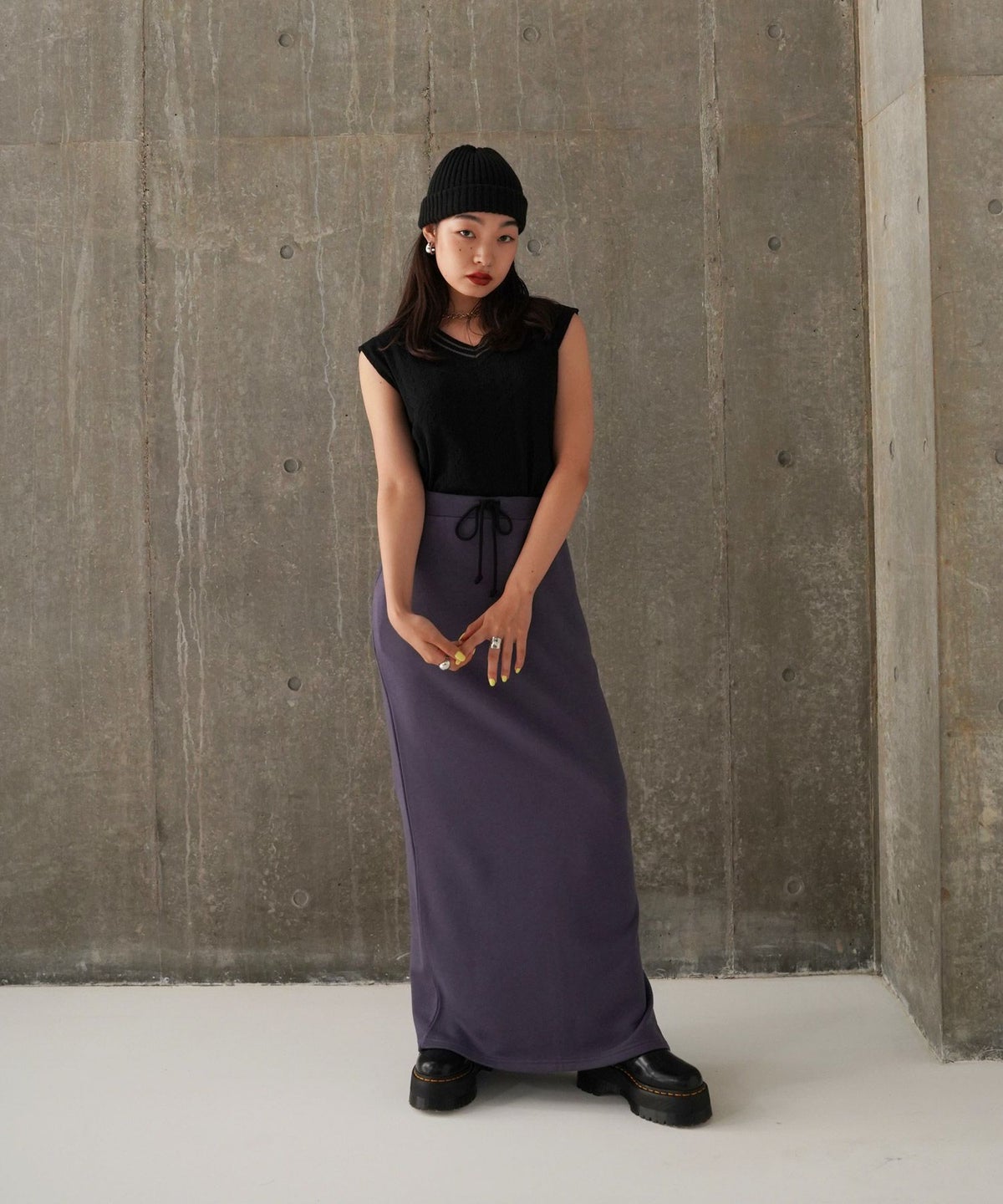 ボトムス/スカート/ニットスカート/スウェット/アイボリー/パープル