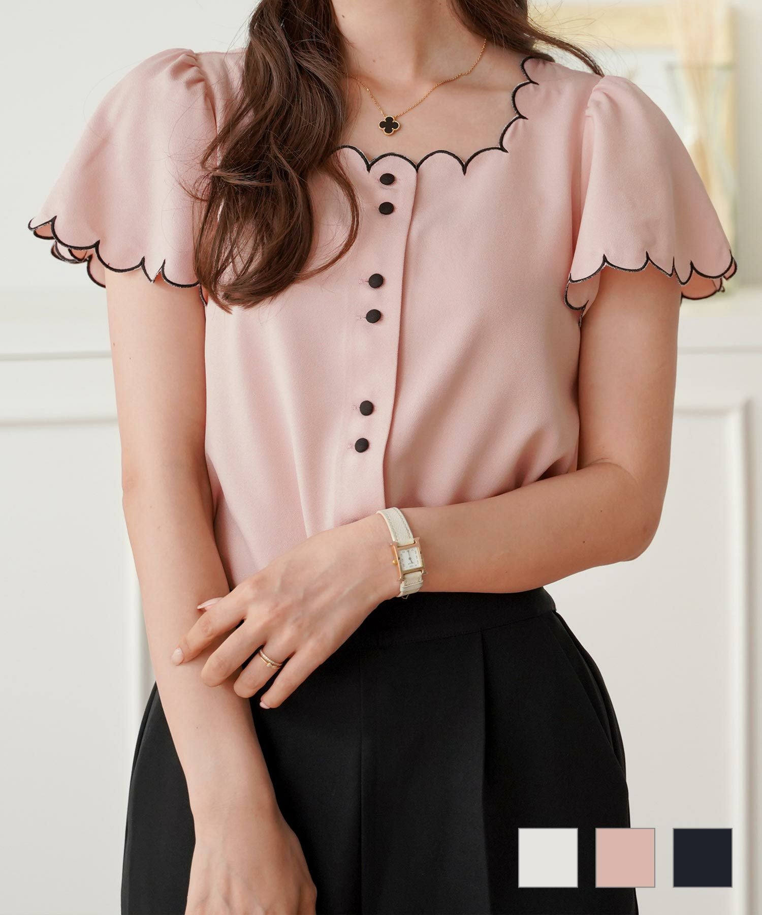 スカラップ バイカラー カットブラウス le reve vaniller 全3色