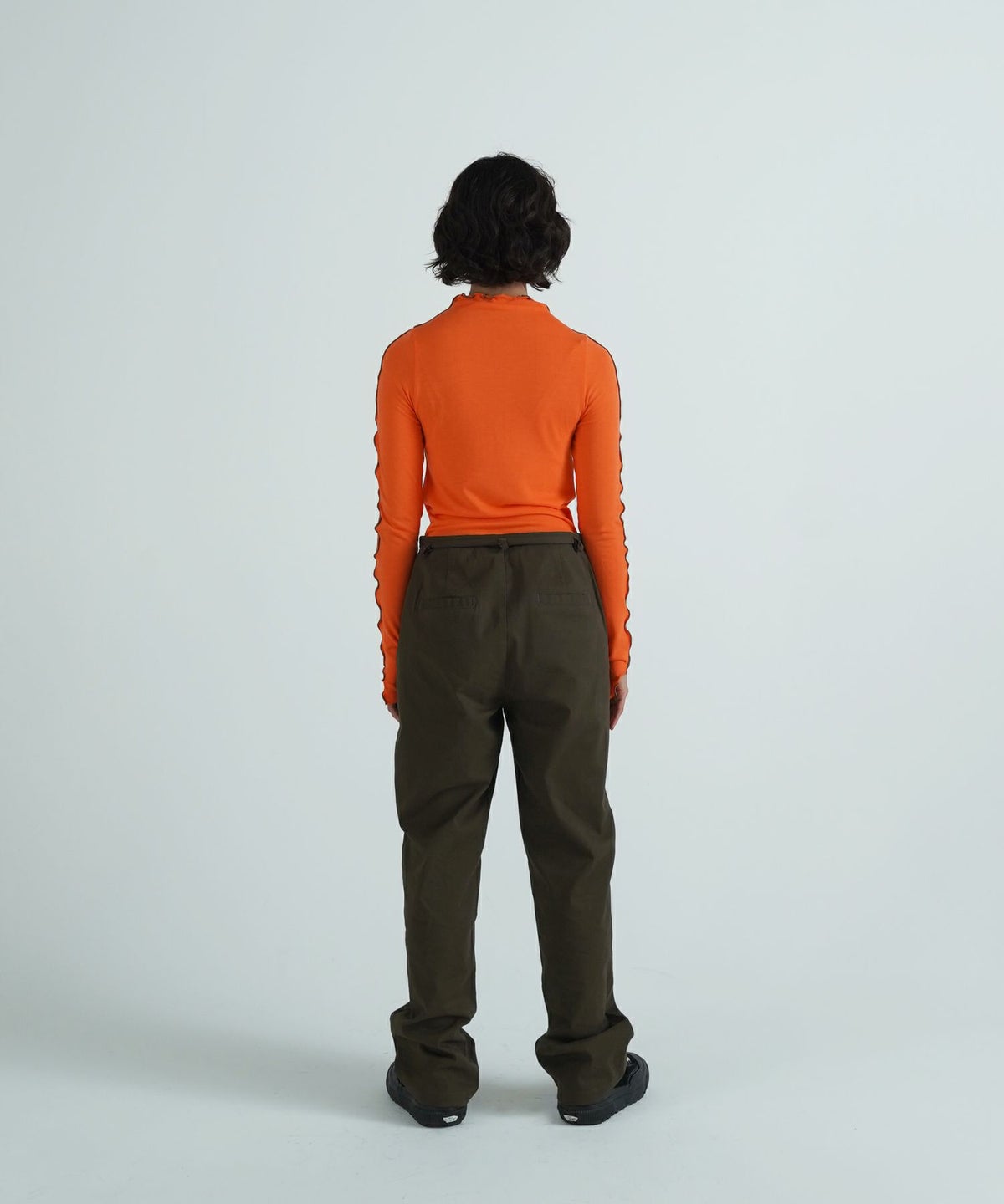 メローフリル/カットソー/配色/トップス/オレンジ/ブラック