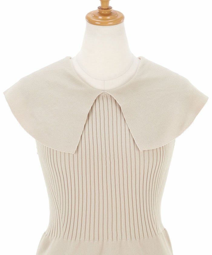 洗濯機で洗える/マシンウォッシャブル/日本製/レディース/ニット/ワンピース/フィット＆フレア/ホールガーメン/トノースリーブ/ラウンドネック/膝下丈/膝丈/サステナブル/無縫製/サブスティナブル/洗濯可/ビッグカラー/モカベージュ/ネイビー/ブラック/ピンクベージュ/黒/紺