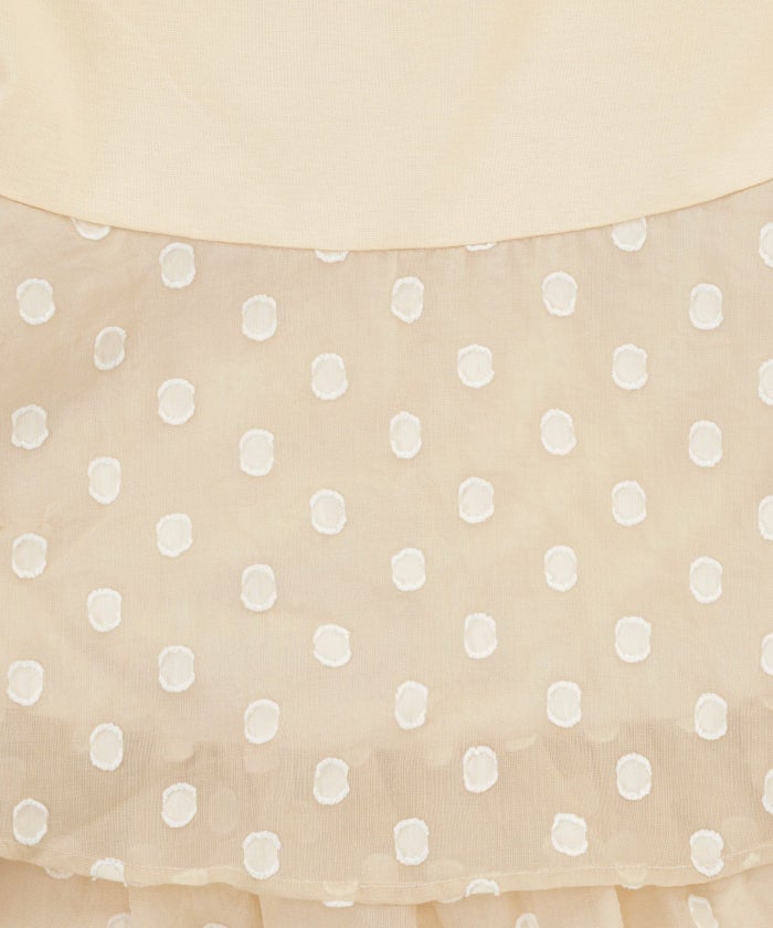 手洗い可/ドレス/ワンピース/ティアードスカート/ドッキング/異素材/コンビワンピース/3段フリル/カットソー/ポンチ/ドット/ジャガード/ファスナー/エレガント/上品/フェミニン/カジュアル/ジャージ生地/カットソーワンピ/お呼ばれ/ディナー/ベージュ/ネイビー/ブラック