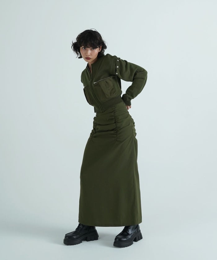 スカート/ボトムス/シャーリング/カーキ/グレージュ