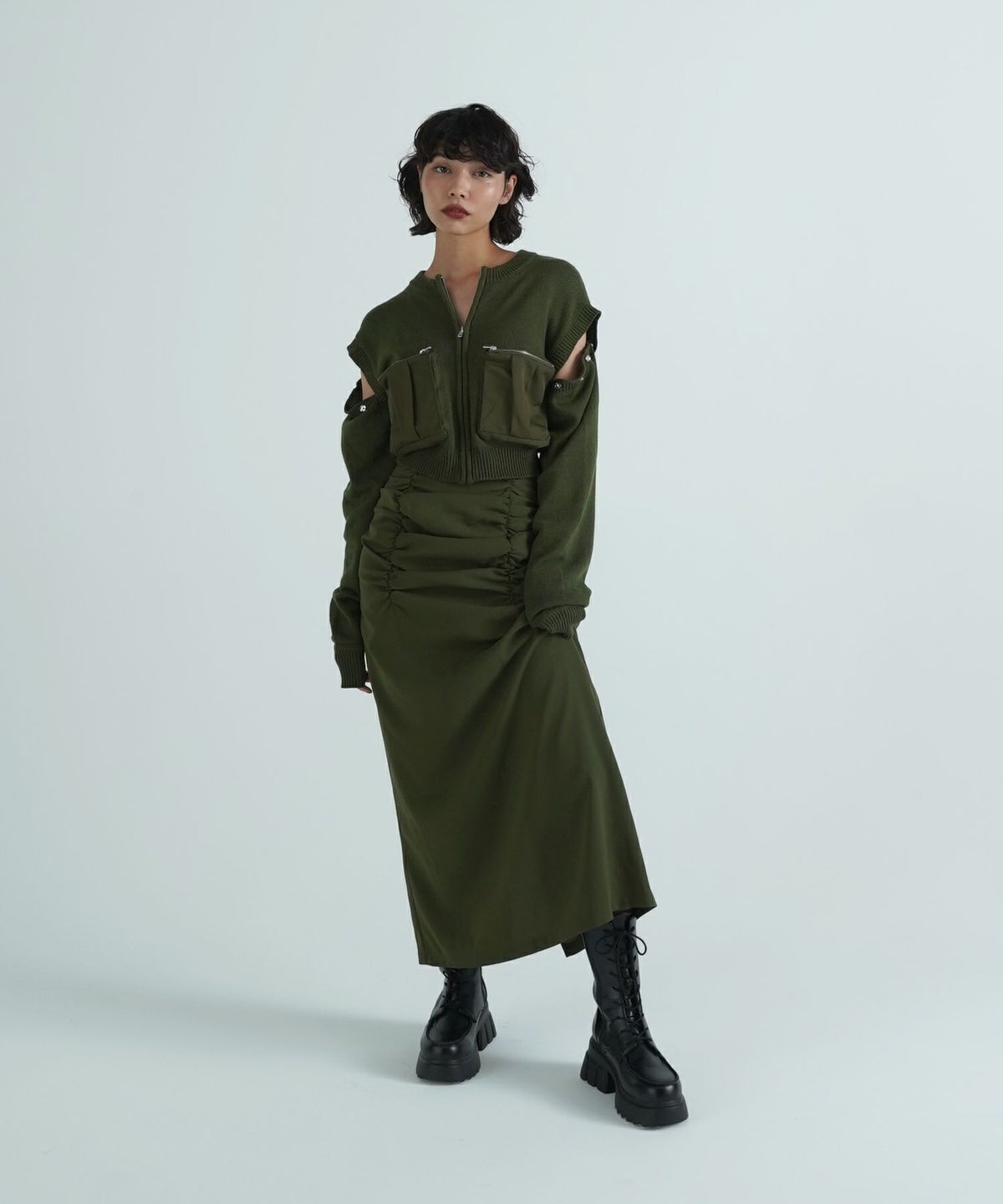 スカート/ボトムス/シャーリング/カーキ/グレージュ