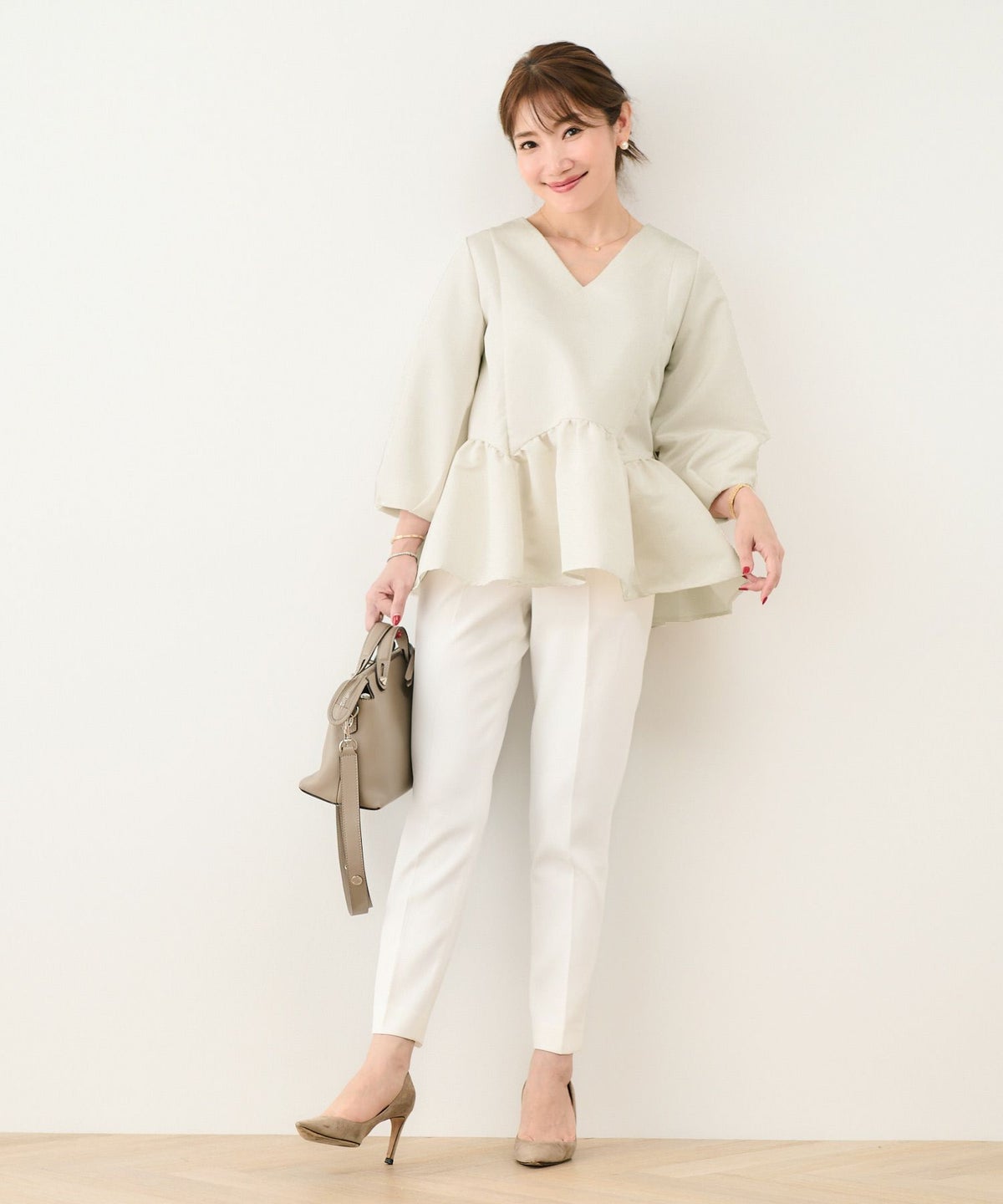 手洗い可新色追加日本製ペプラム無地ドット柄フレアタック春秋大人カジュアルきれいめジョイントスペース