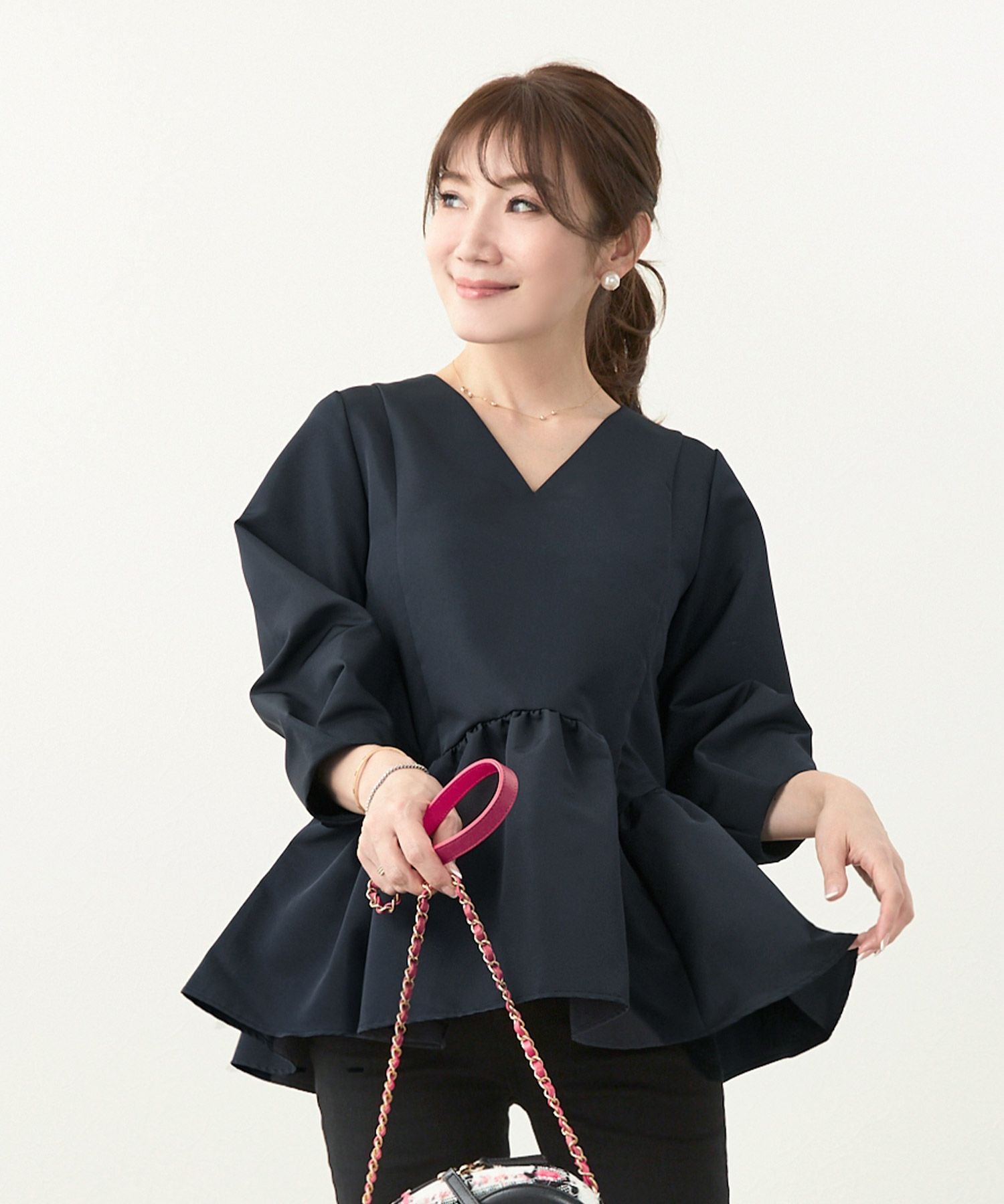 限定Price！SALE スカラップ切り替え 8分袖 ブラウス Liala×PG 全10色