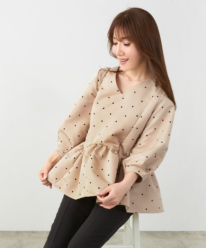 手洗い可新色追加日本製ペプラム無地ドット柄フレアタック春秋大人カジュアルきれいめジョイントスペース