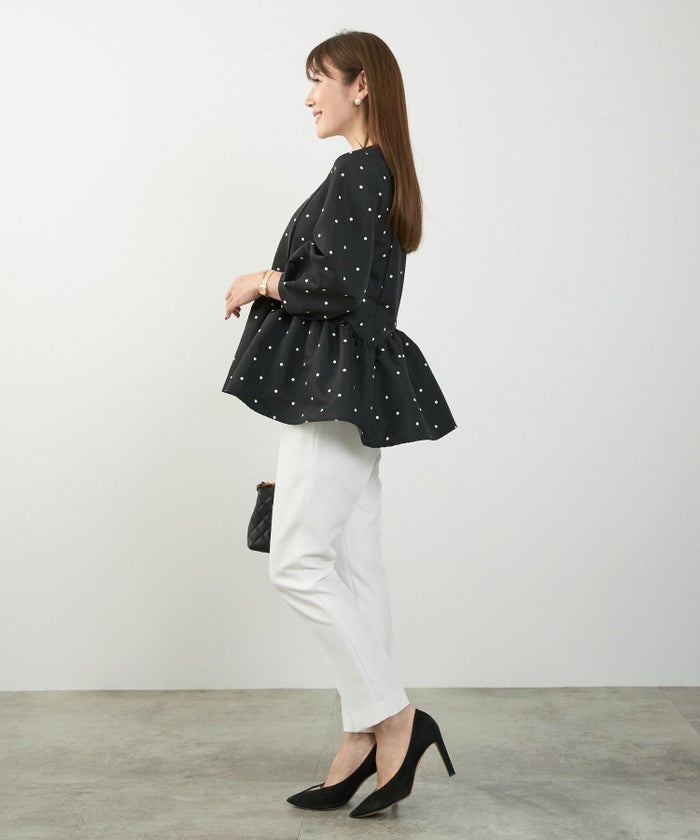 手洗い可新色追加日本製ペプラム無地ドット柄フレアタック春秋大人カジュアルきれいめジョイントスペース