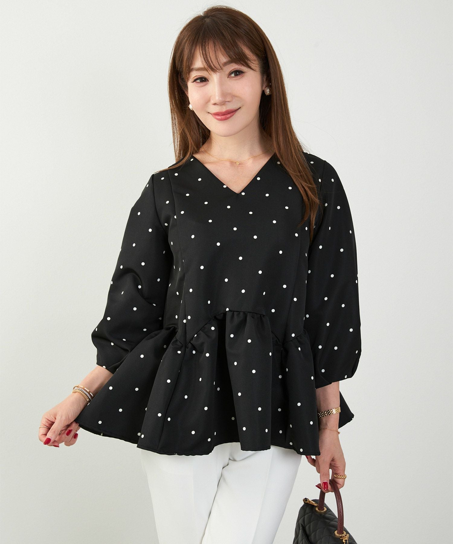 限定Price！SALE スカラップ切り替え 8分袖 ブラウス Liala×PG 全10色