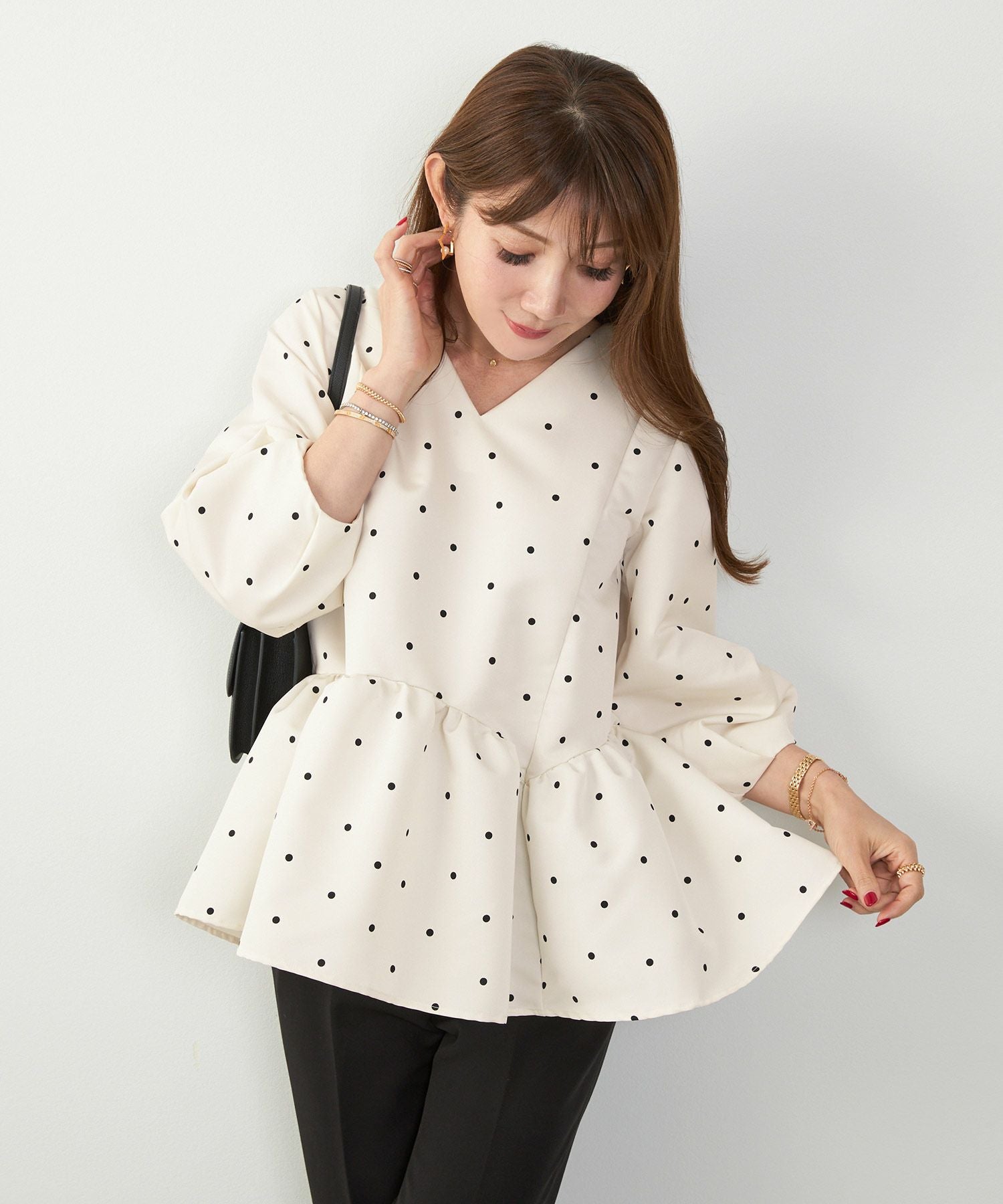 限定Price！SALE スカラップ切り替え 8分袖 ブラウス Liala×PG 全10色