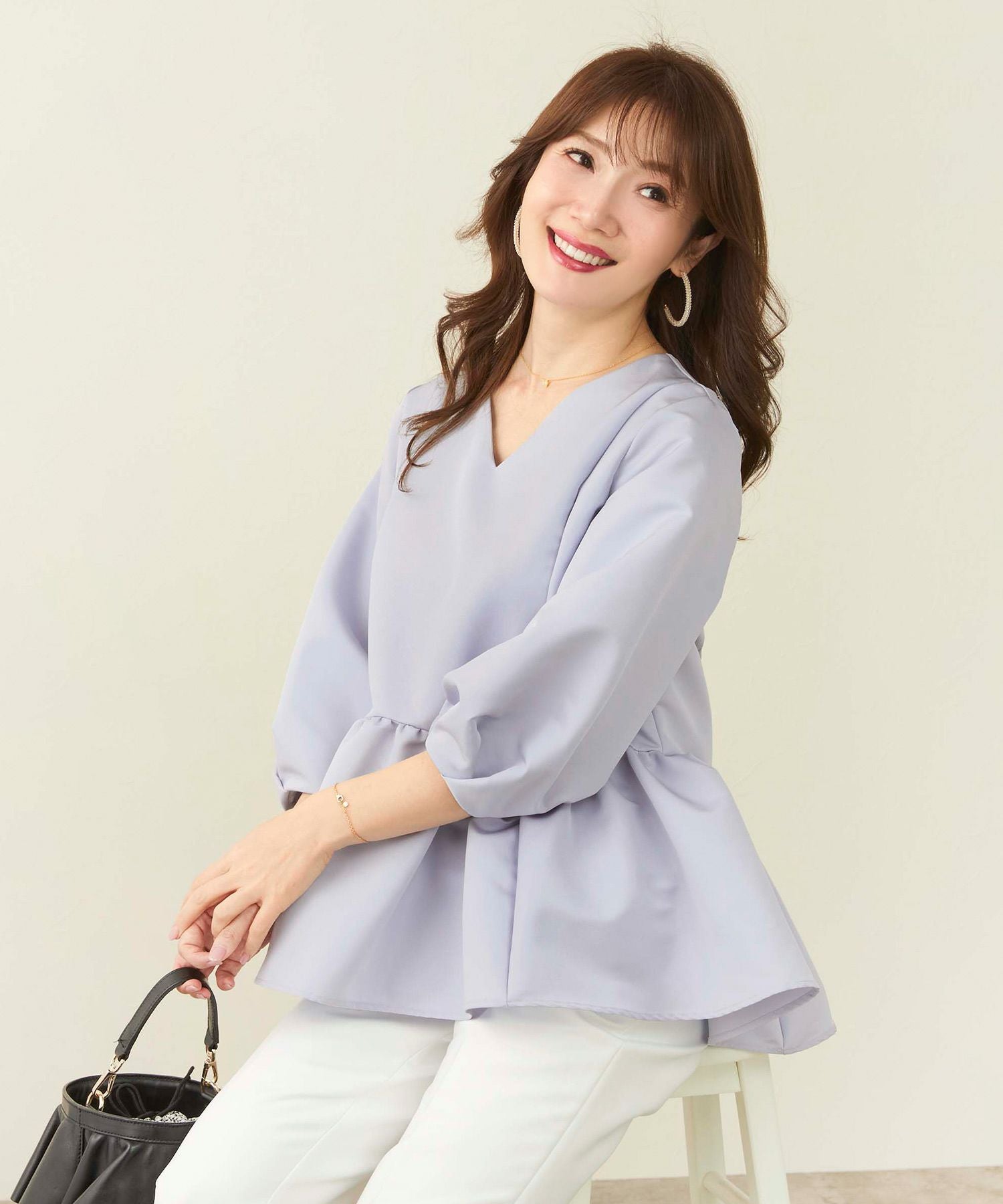 限定Price！SALE スカラップ切り替え 8分袖 ブラウス Liala×PG 全10色