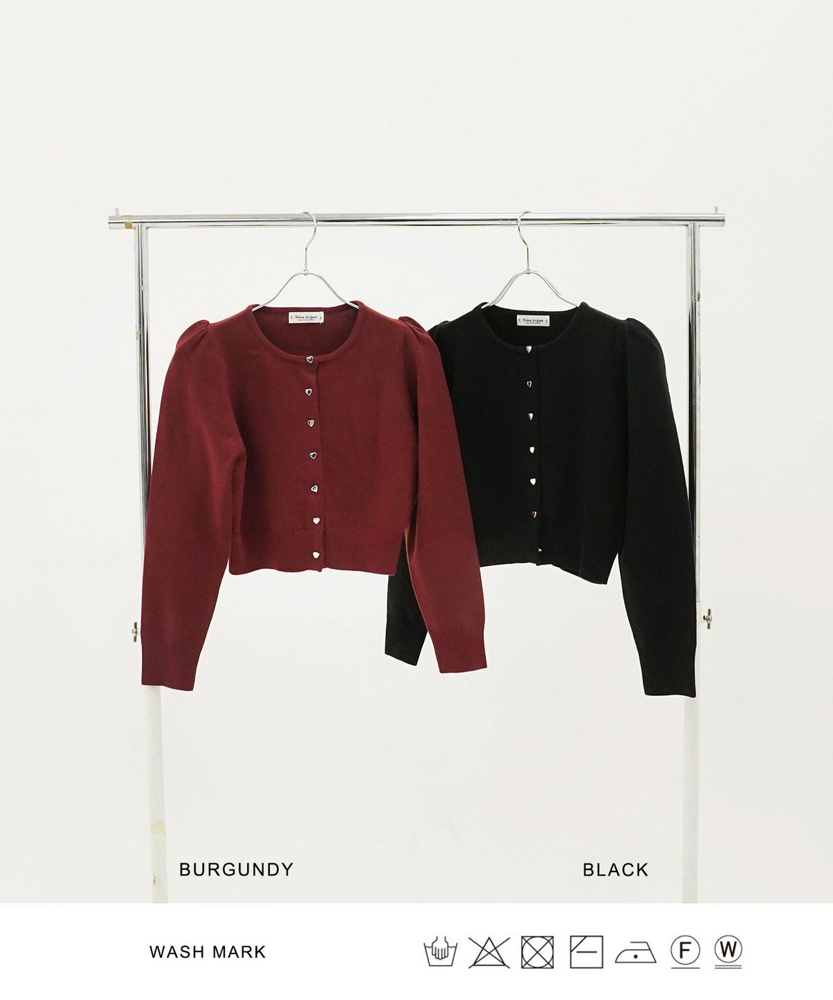 トップス/カーディガン/ハートボタン/バーガンディー/ブラック/アイボリー/ラベンダー/グレー/サックス/ネイビー