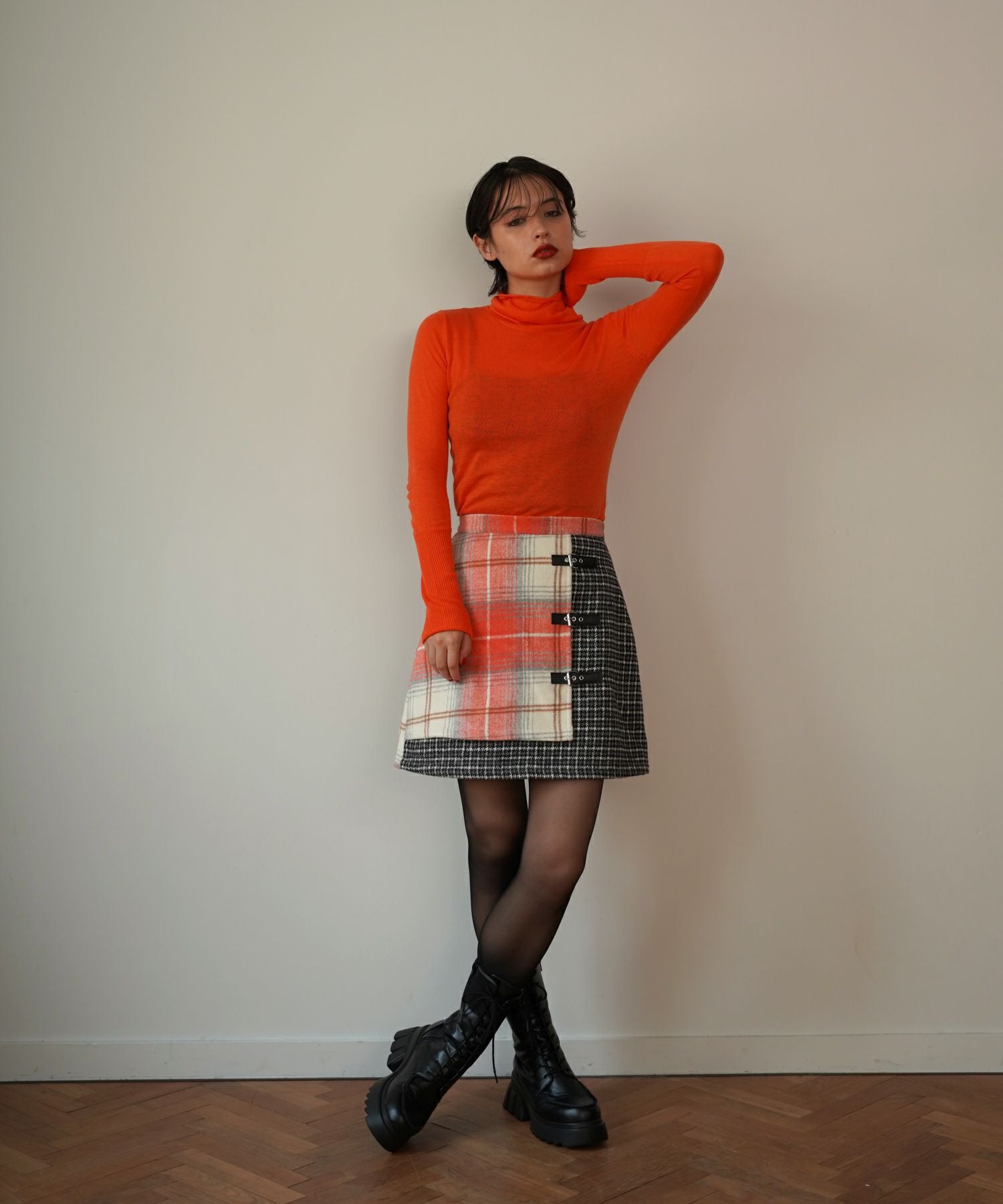 限定Price！SALE チェック柄 ラップ風スカート TINA：JOJUN 全2色