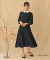 ワンピース/ドレス/ライトグレー/ネイビー/ブラック/ライトグレー/襟付き/配色/長袖/ウエスト切り替え/パフスリーブ/春/秋/冬