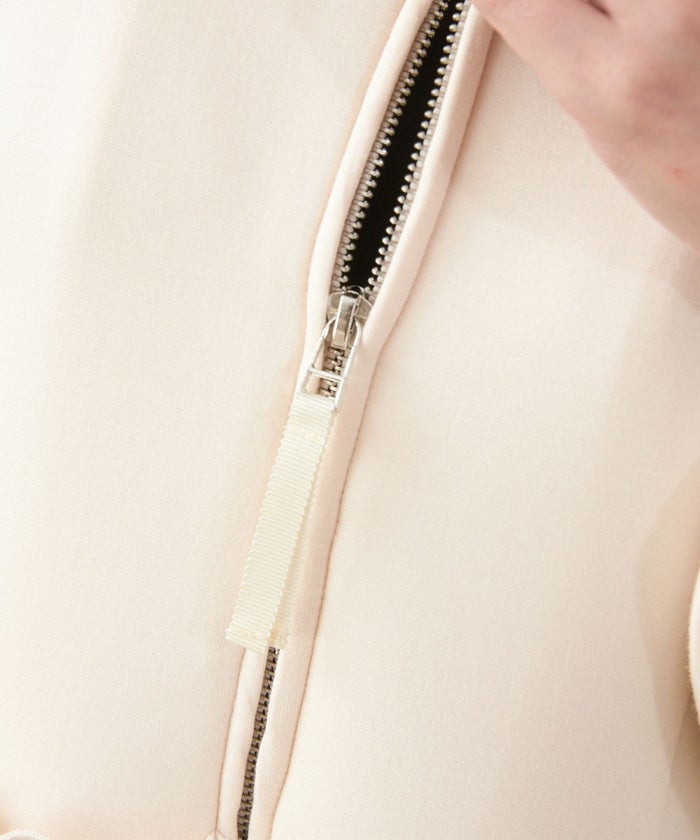 ライトアウター/羽織/ノーカラー/フリル/タック入り/ポケット付き/ダブルジップ