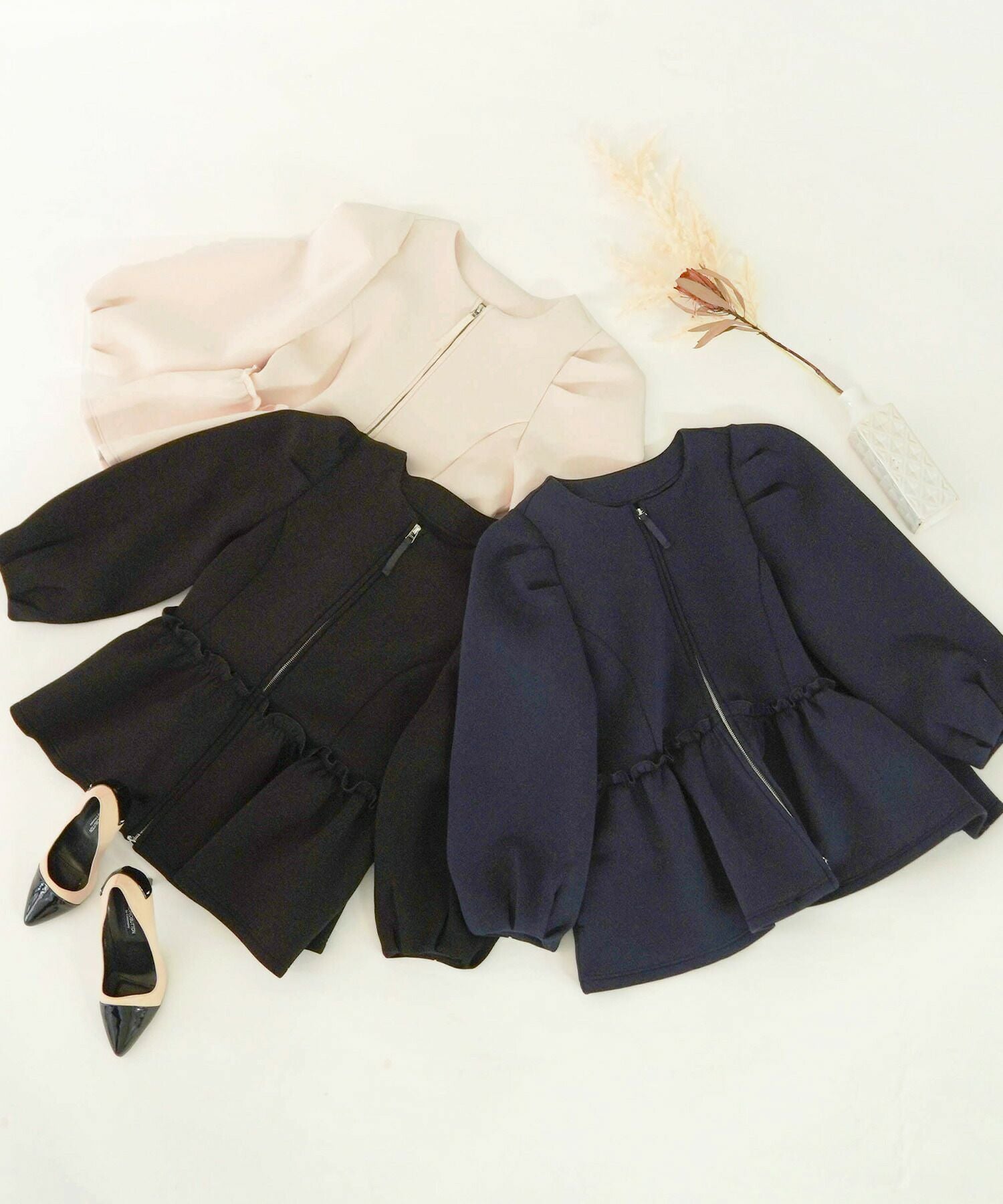 ダンボールニット ペプラム パフ袖 ショートジャケット Liala×PG 全3色