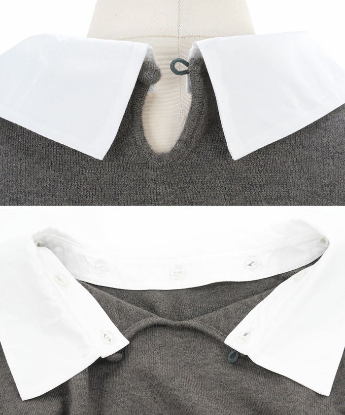 トップス/ショート丈/7分袖/襟取り外し/シンプル/綺麗めニット/S/M