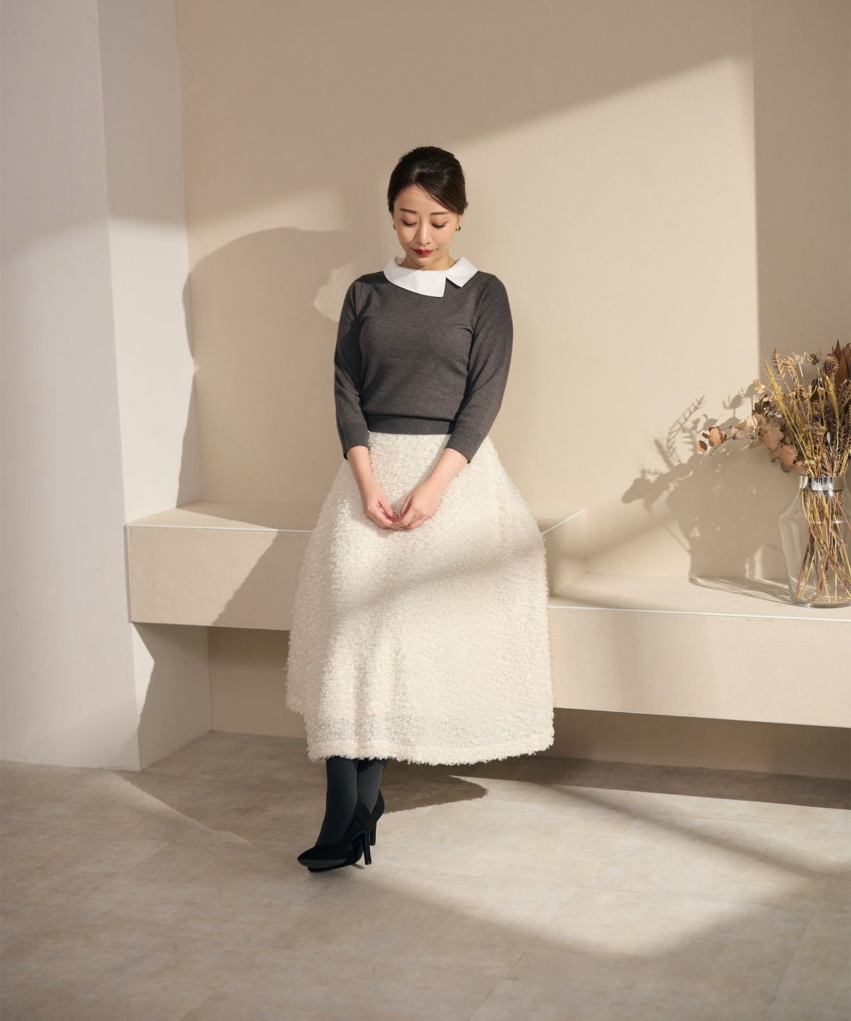 手洗い可/セットアップ対応/ファスナー/ウエストゴム/もけもけ/秋/冬/ロング/ボトムス