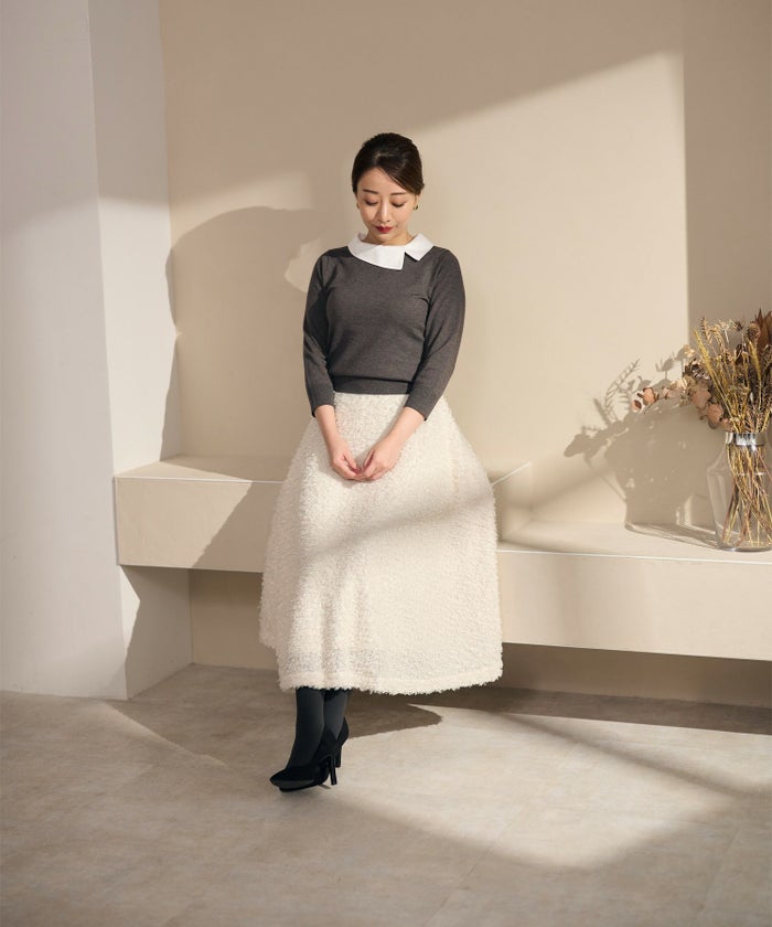 手洗い可/セットアップ対応/ファスナー/ウエストゴム/もけもけ/秋/冬/ロング/ボトムス