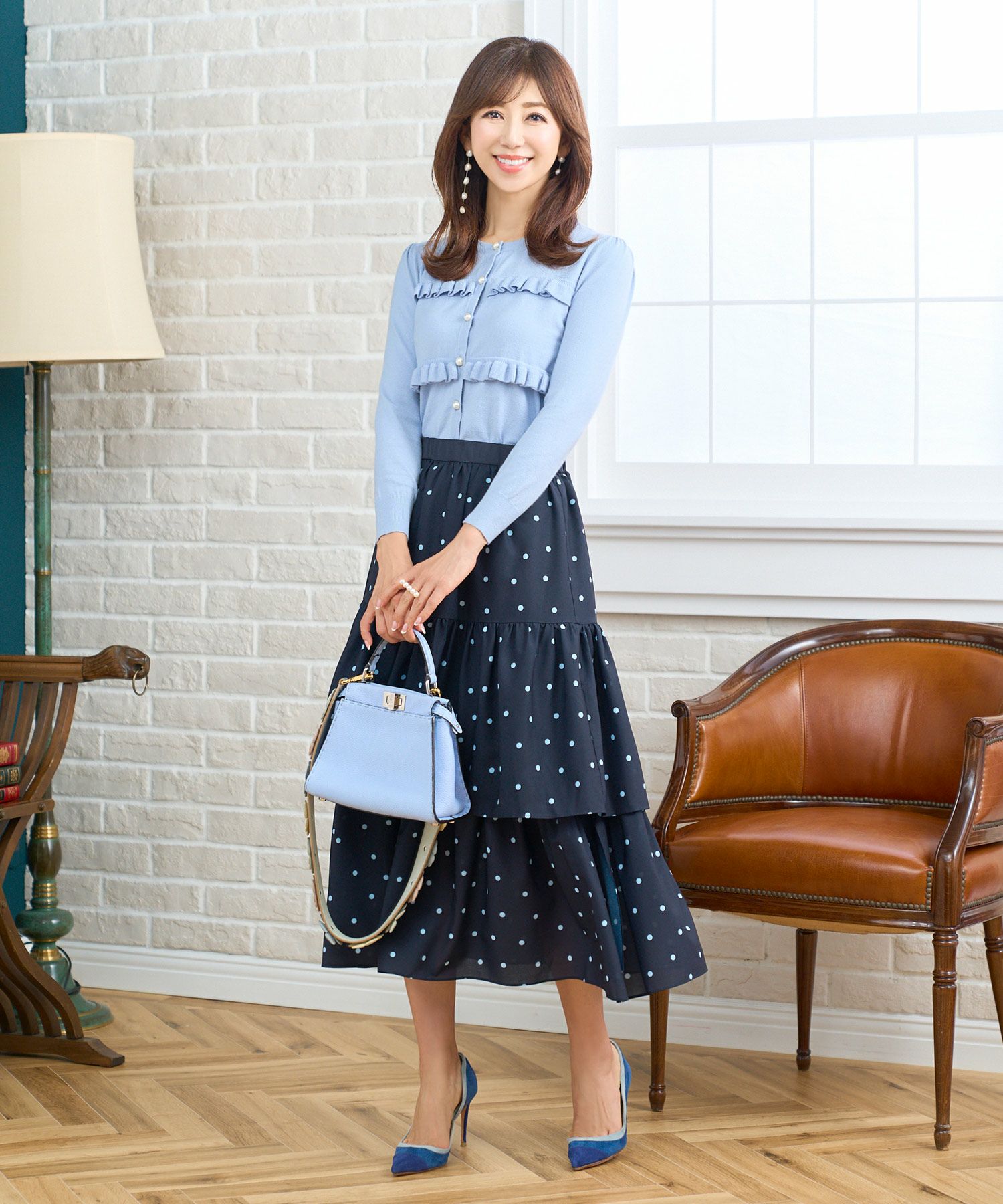 LastCollection-SALE ドットプリント スリットヘム スカート Prima