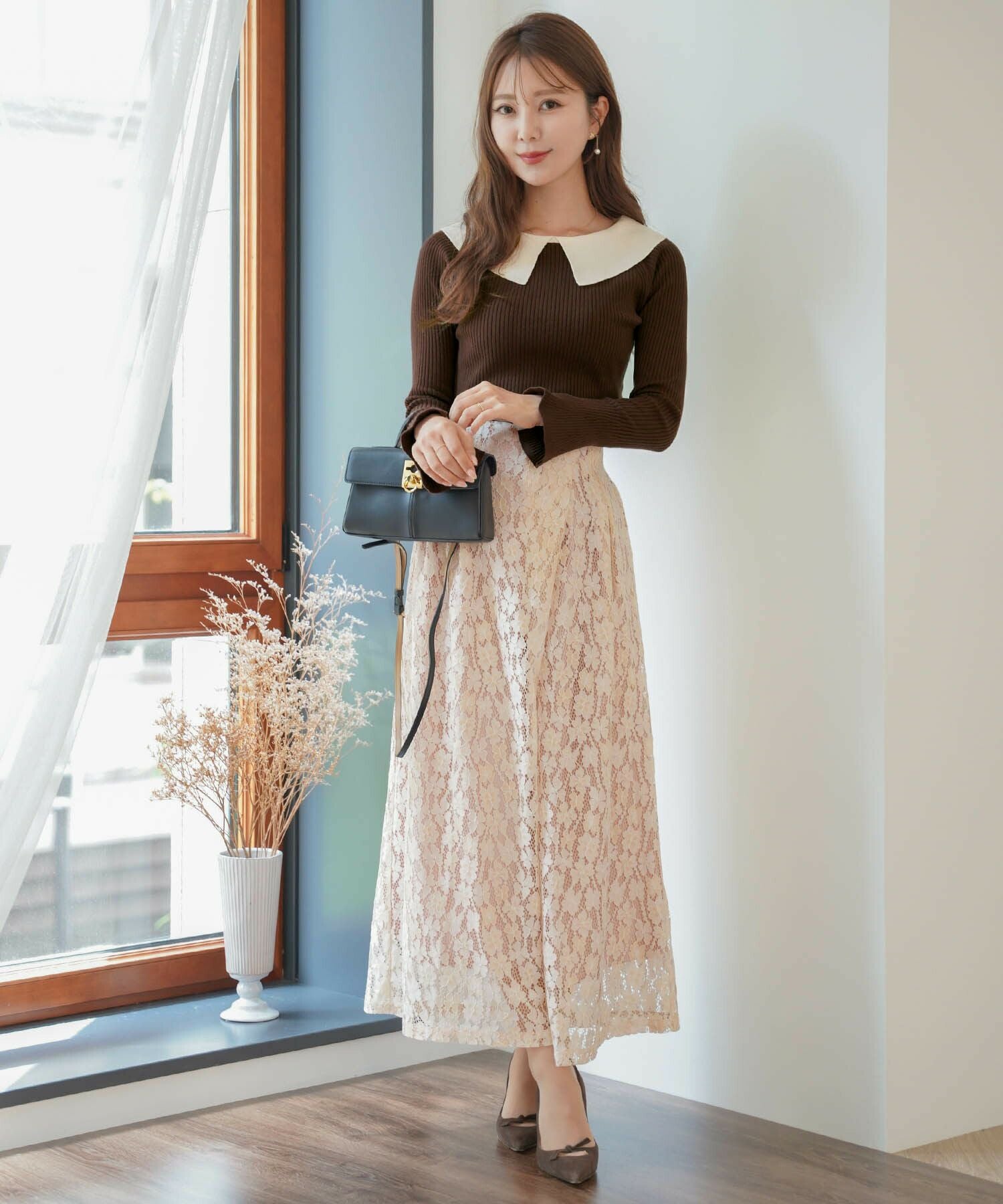 花柄モチーフ レース ワイドパンツ le reve vaniller 全3色 ｜lvn712