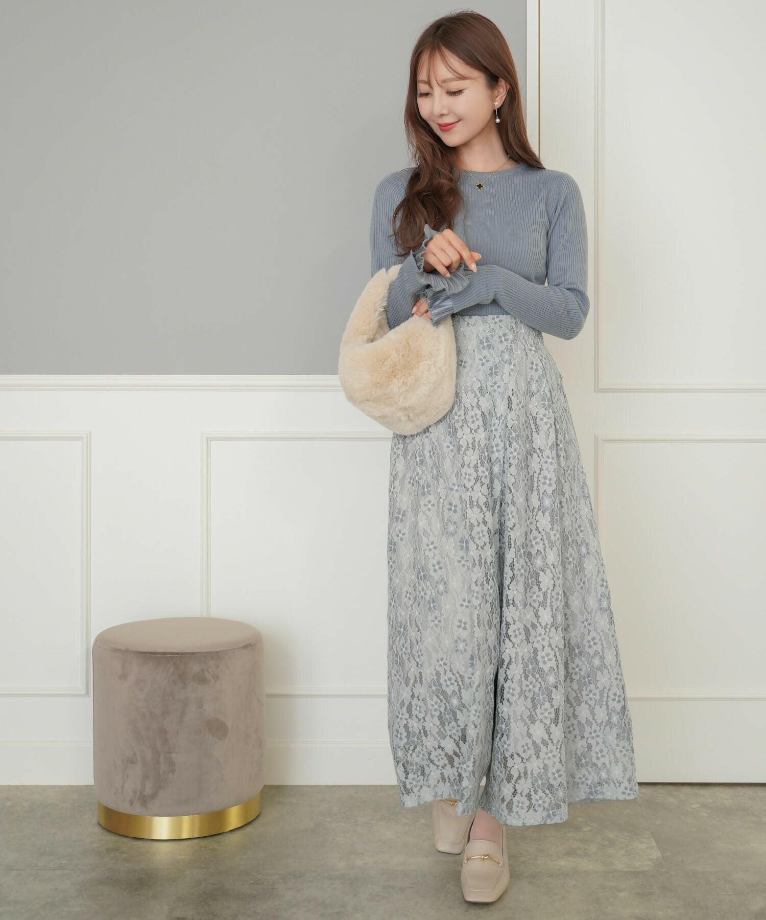 花柄モチーフ レース ワイドパンツ le reve vaniller 全3色 ｜lvn712