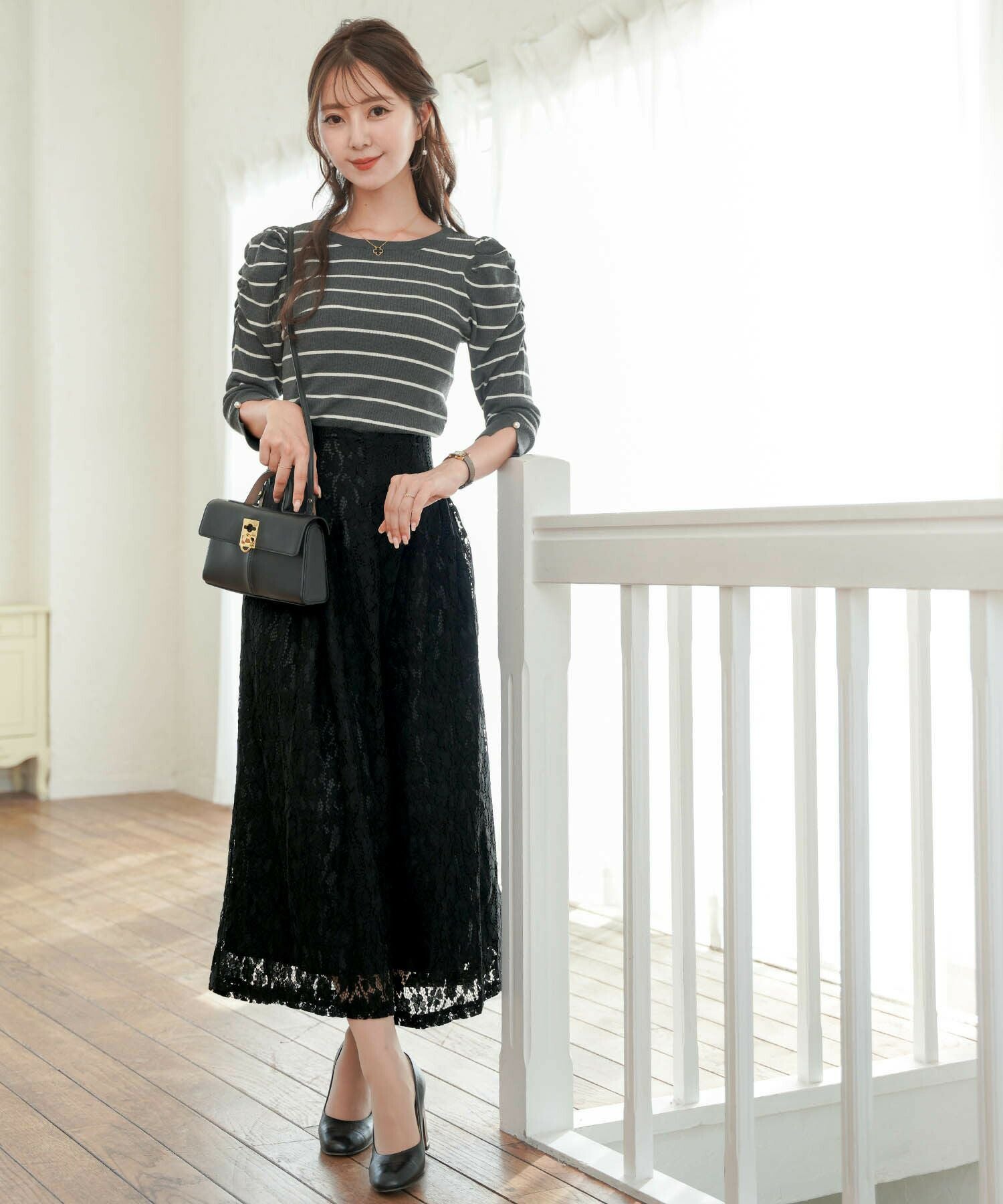 花柄モチーフ レース ワイドパンツ le reve vaniller 全3色 ｜lvn712