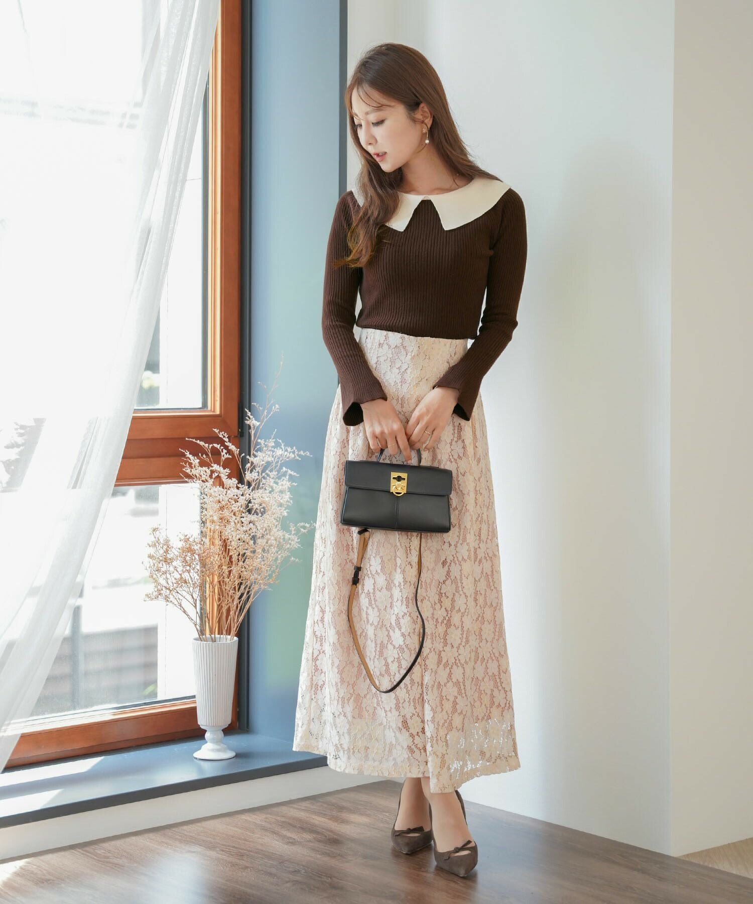 花柄モチーフ レース ワイドパンツ le reve vaniller 全3色 ｜lvn712