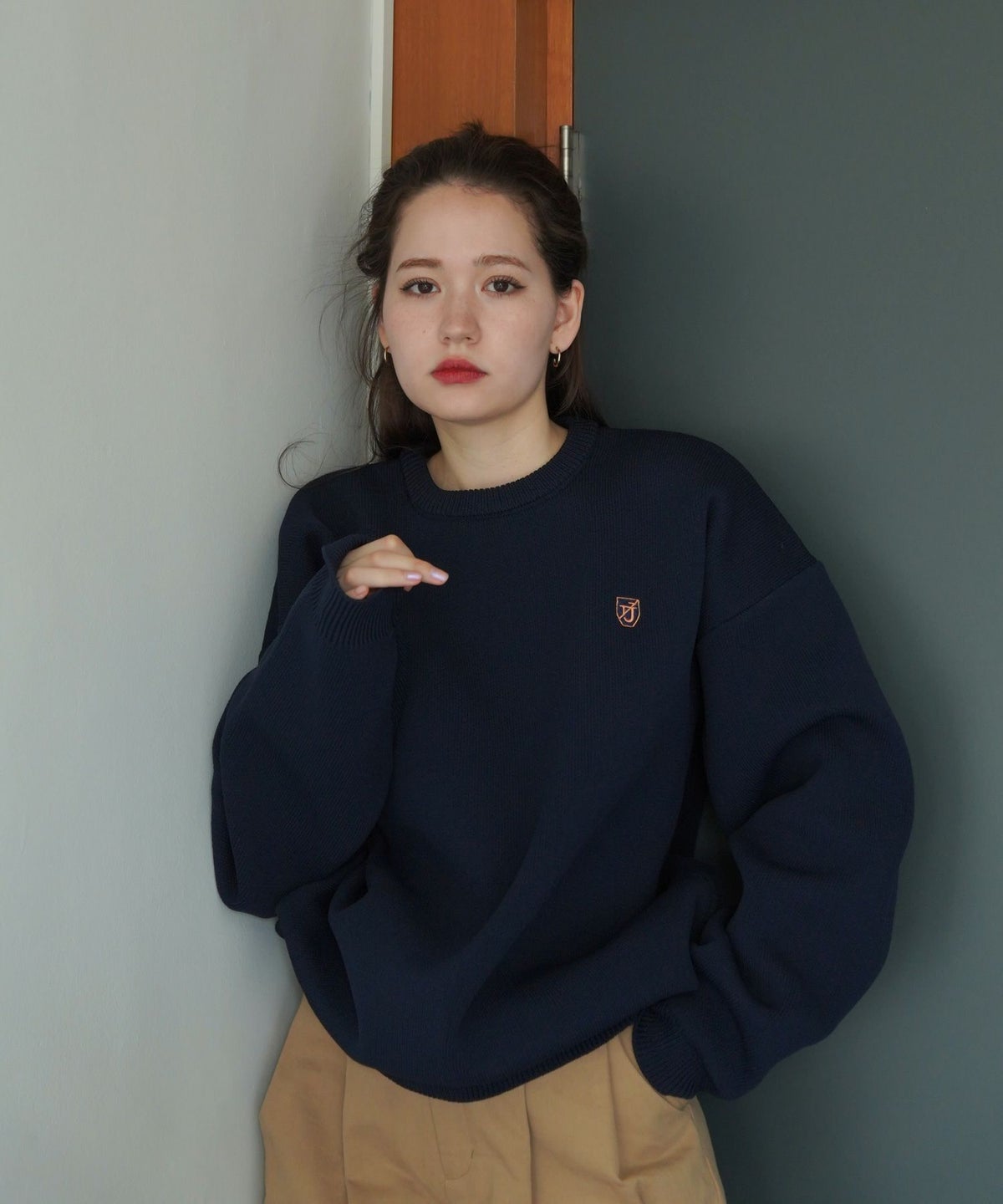 ユニセックス/ニット/オーバーサイズ/秋冬/ネイビー/カーキ