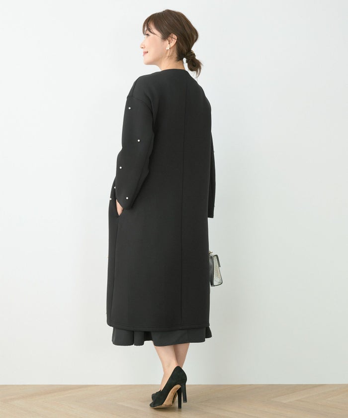 新色追加/コート/ライトアウター/羽織/ノーカラー/オケージョン/きれいめ/ポケット付き/フライフロント/くるみボタン