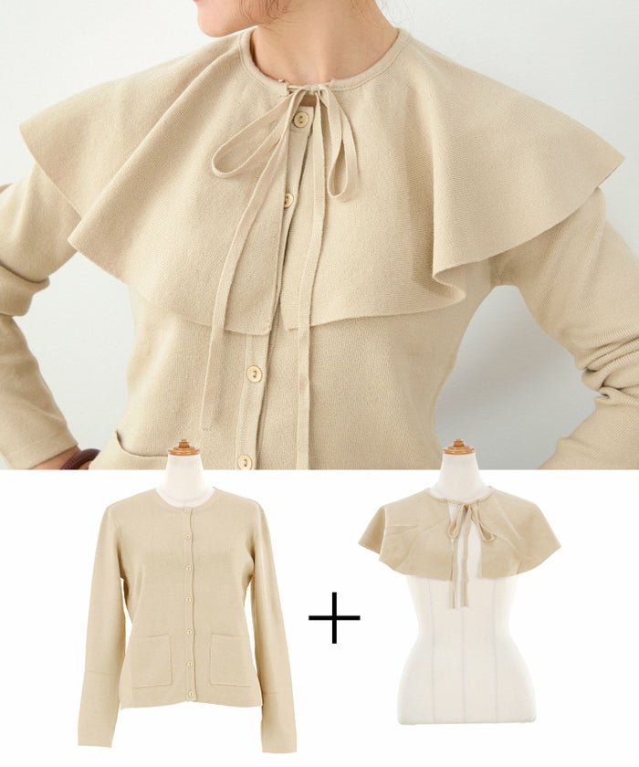 手洗い可/レンチングTMエコヴェロTM/トップス/カーディガン/つけ襟/取り外し可/セットアップ対応