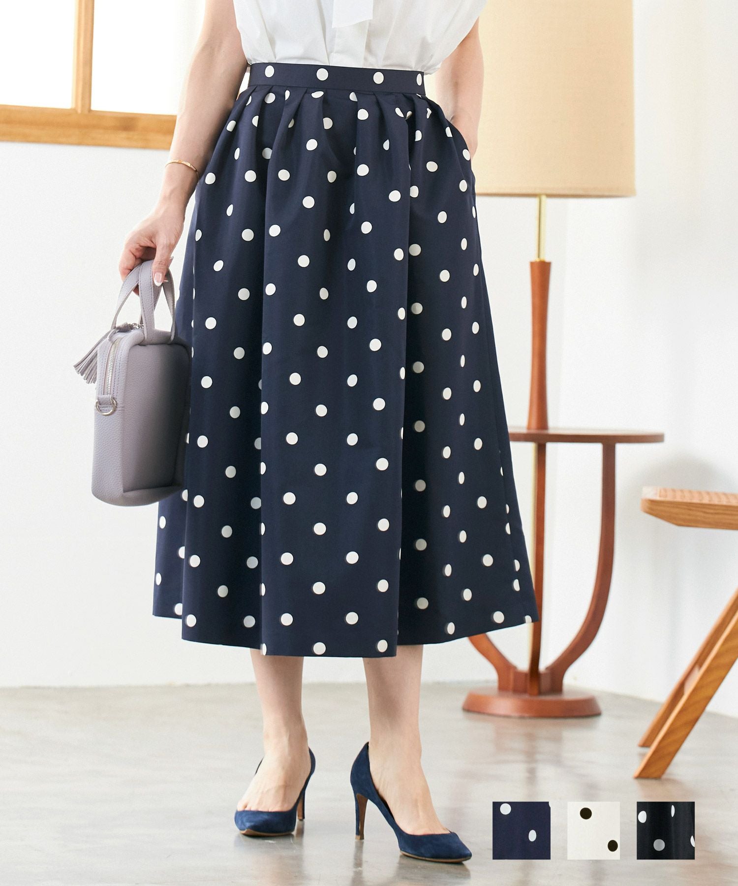 ドット柄 タック スカート Liala×PG 全3色｜lpg612-1504【5】 - フレア