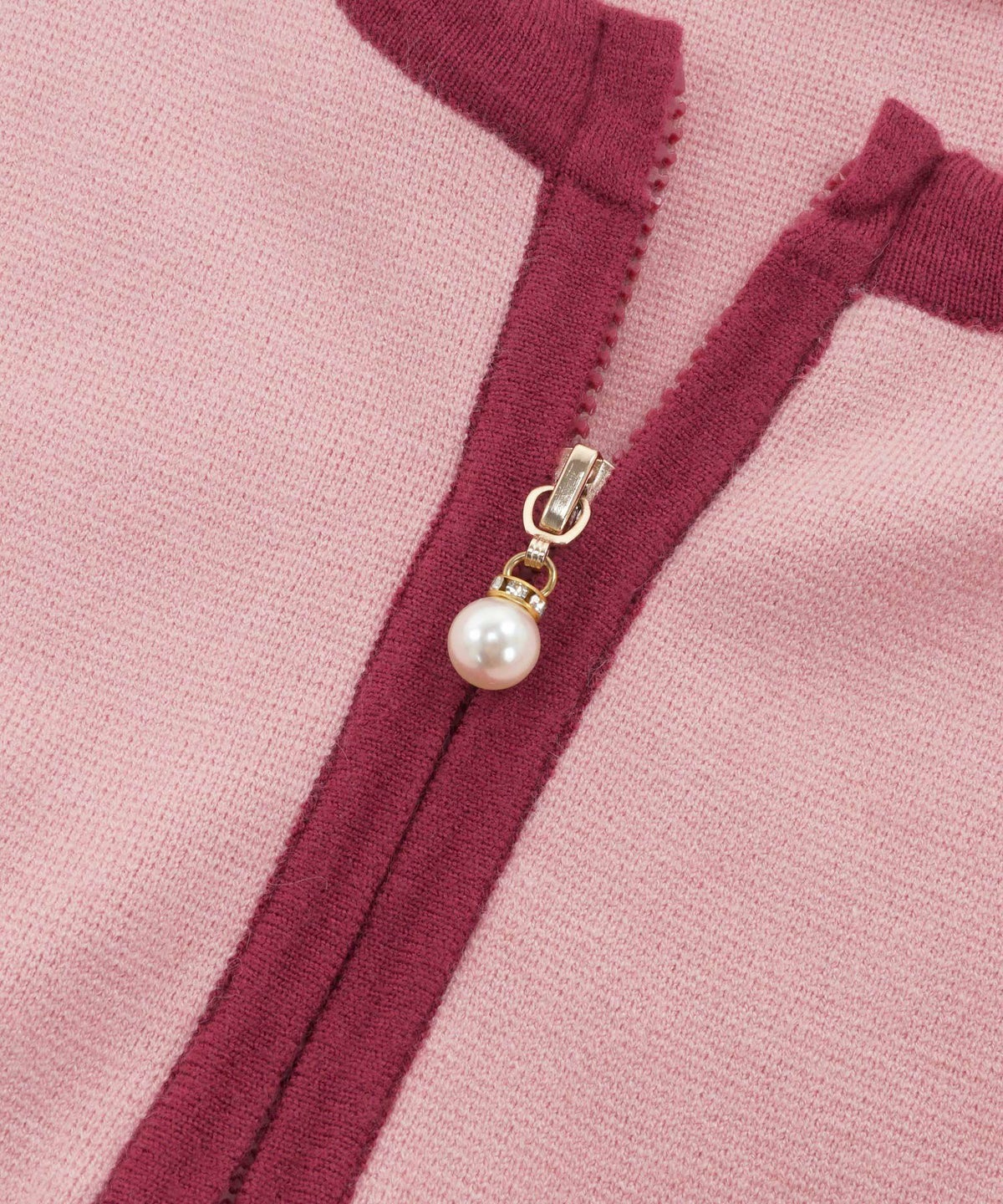 カーディガン/羽織り/ジャケットライク/長袖/秋口/パール/チャーム/ファスナー/S/M