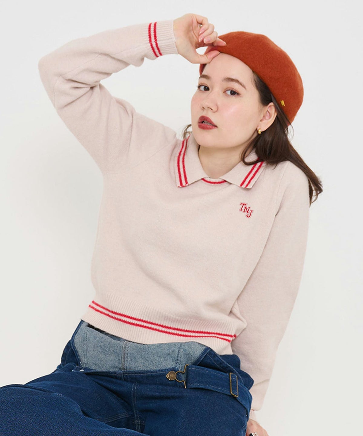 帽子/ベレー帽/ブラック/オレンジ