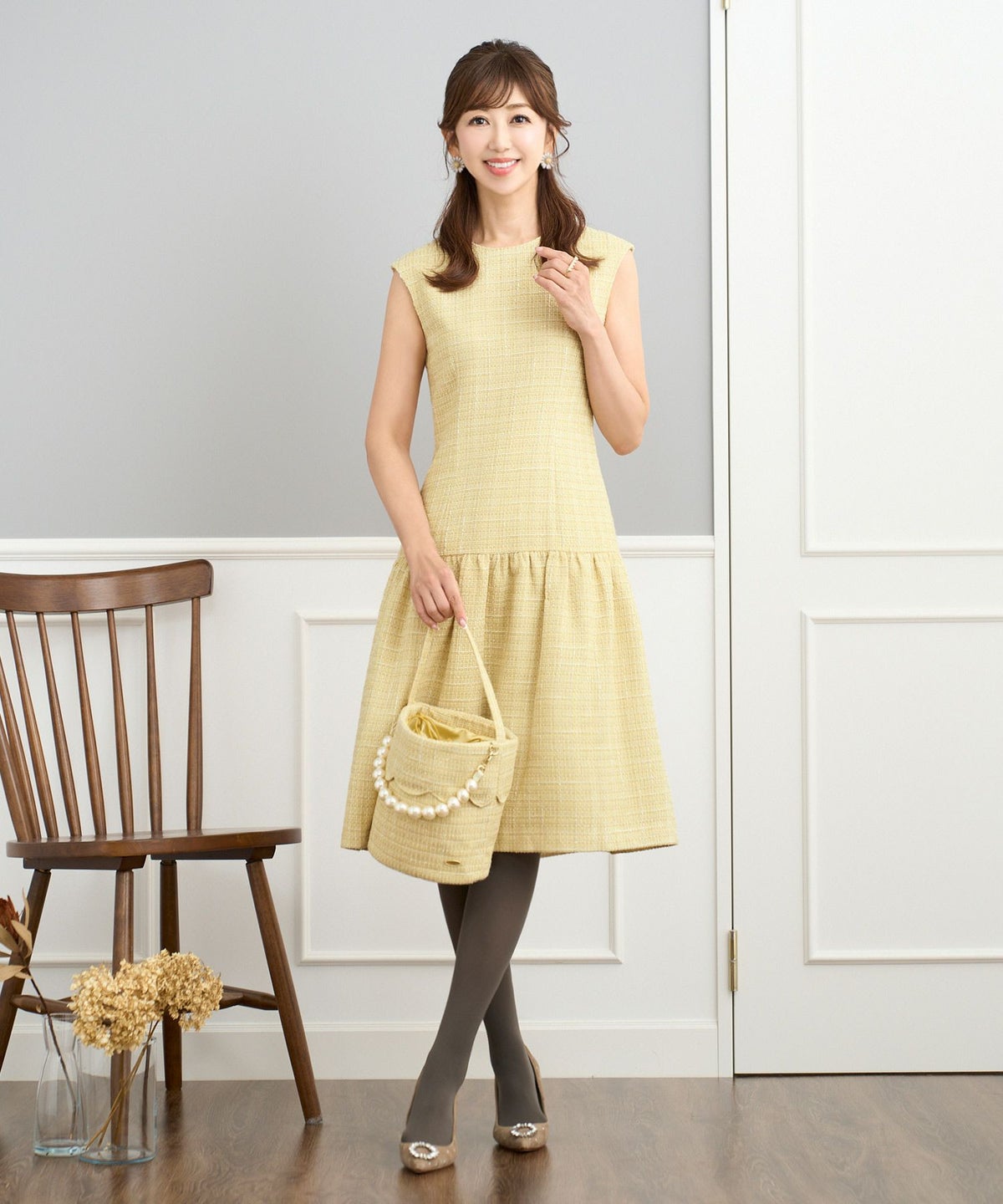 ワンピ/切り替え/ティアード/フレンチスリーブ/上品/エレガント/S/M