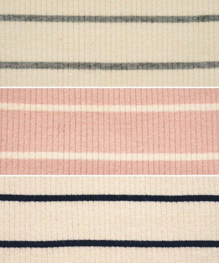 レディース/トップス/ニット/リブニット/スカラップ/フリル/インターシャ編み/バイカラー/ボーダー/ピンク/ブラック/黒/ネイビーボーダー/お出かけ/大人/上品/エレガント/通勤/OL/秋/冬/春/おしゃれ着