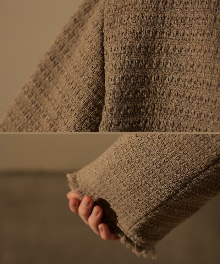 セレクト/アウター/ゴールドボタン/ポケット/オーバーサイズ/長袖/フリンジトリム/ライトアウター/上品