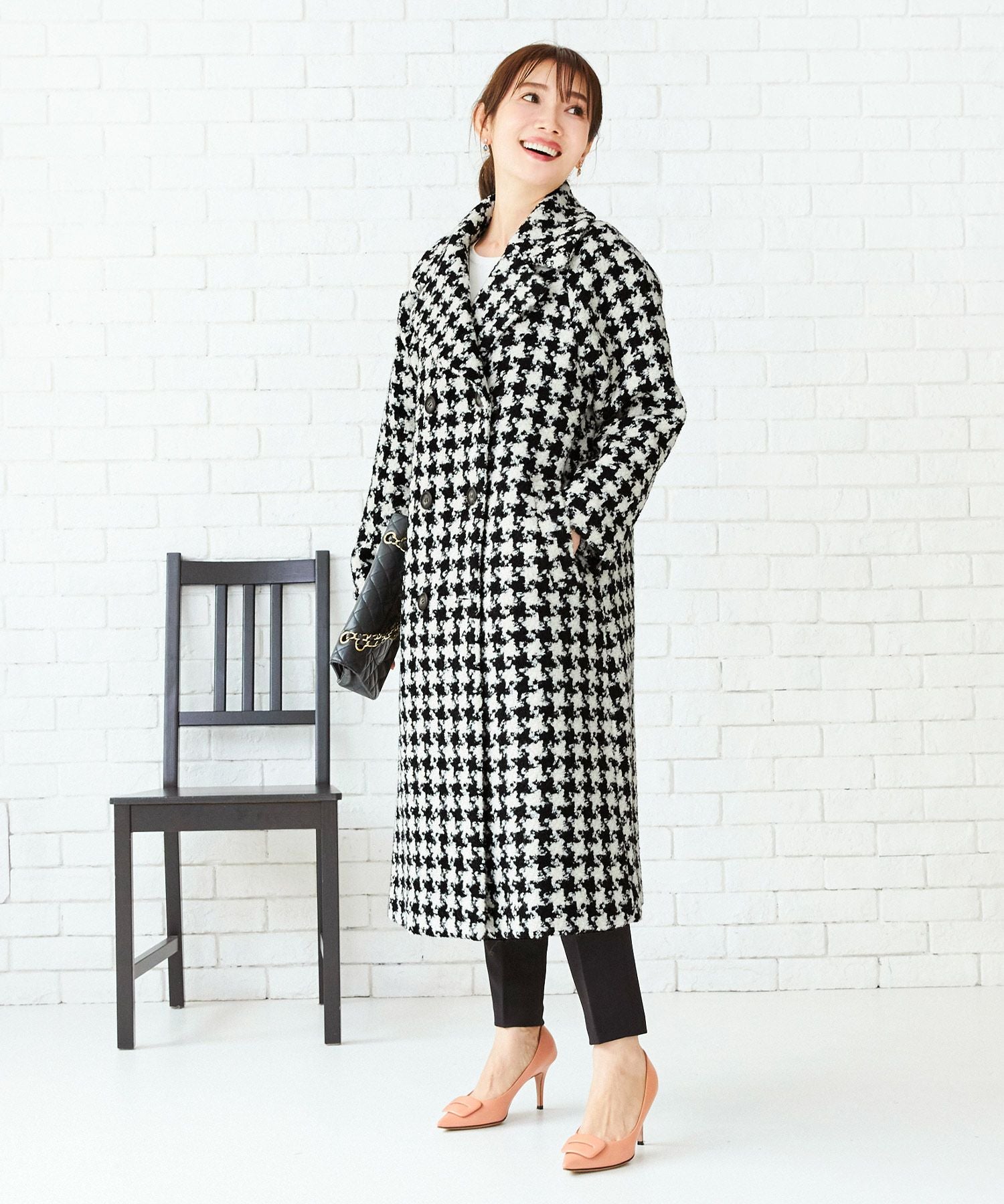 OUTLET-SALE テーラーカラー ダブル釦 ツイード コート Liala×PG 全6色