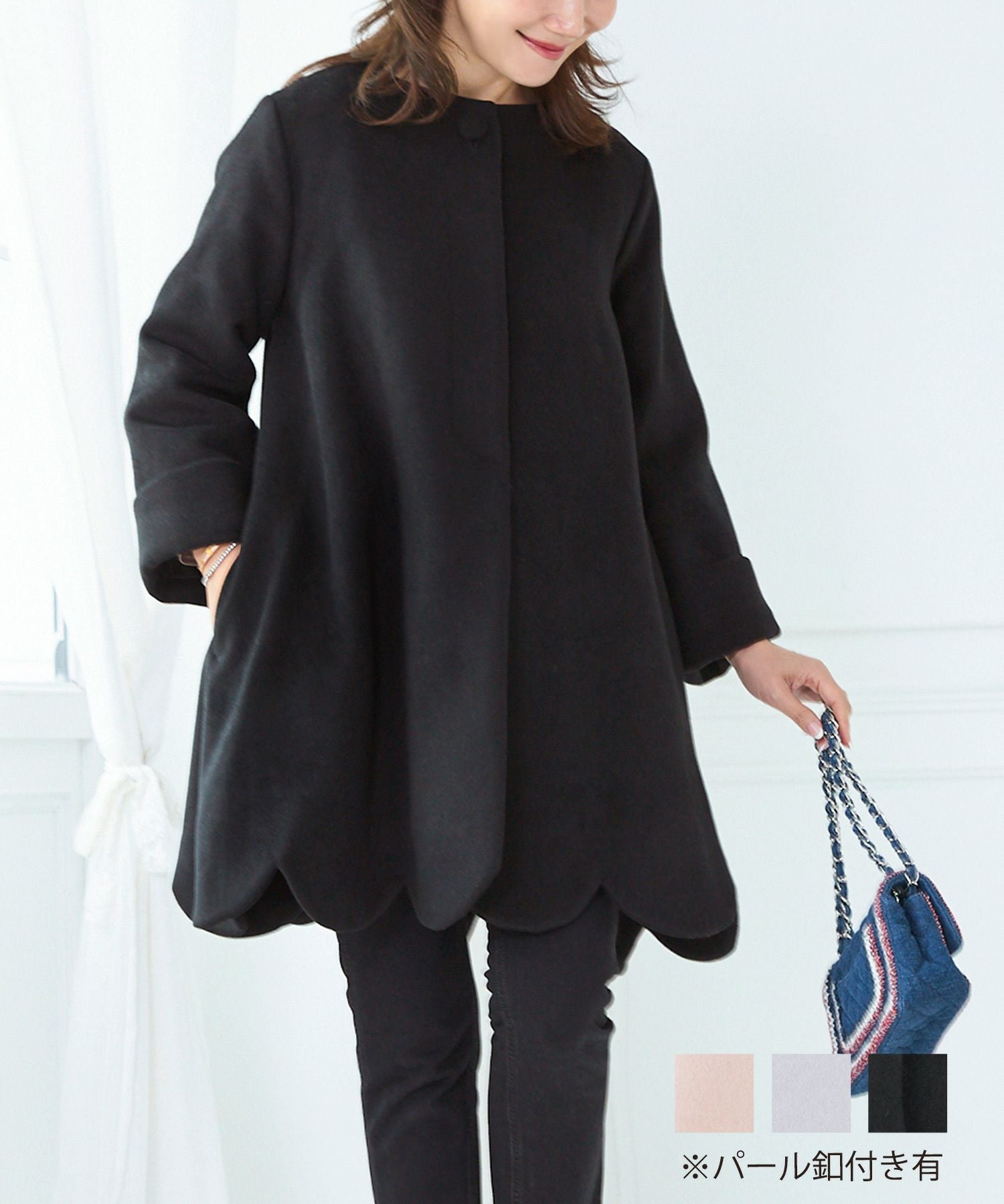 OUTLET-SALE テーラーカラー ダブル釦 ツイード コート Liala×PG 全6色